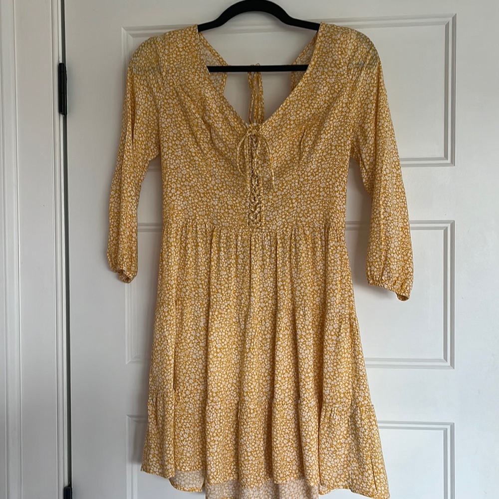 Hollister Yellow Floral Dress with Tie Up Front